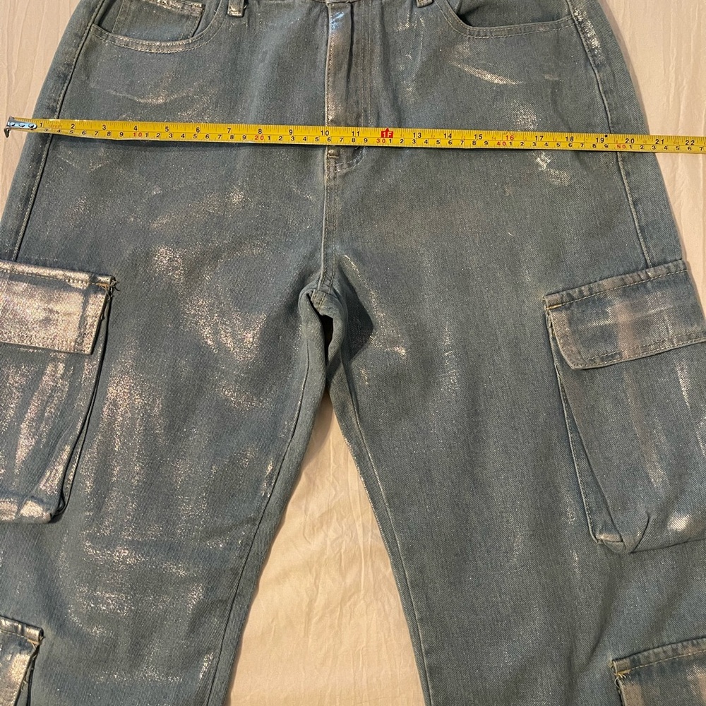 Metallic Blue Baggy Boyfriend Cargo Jeans MED
